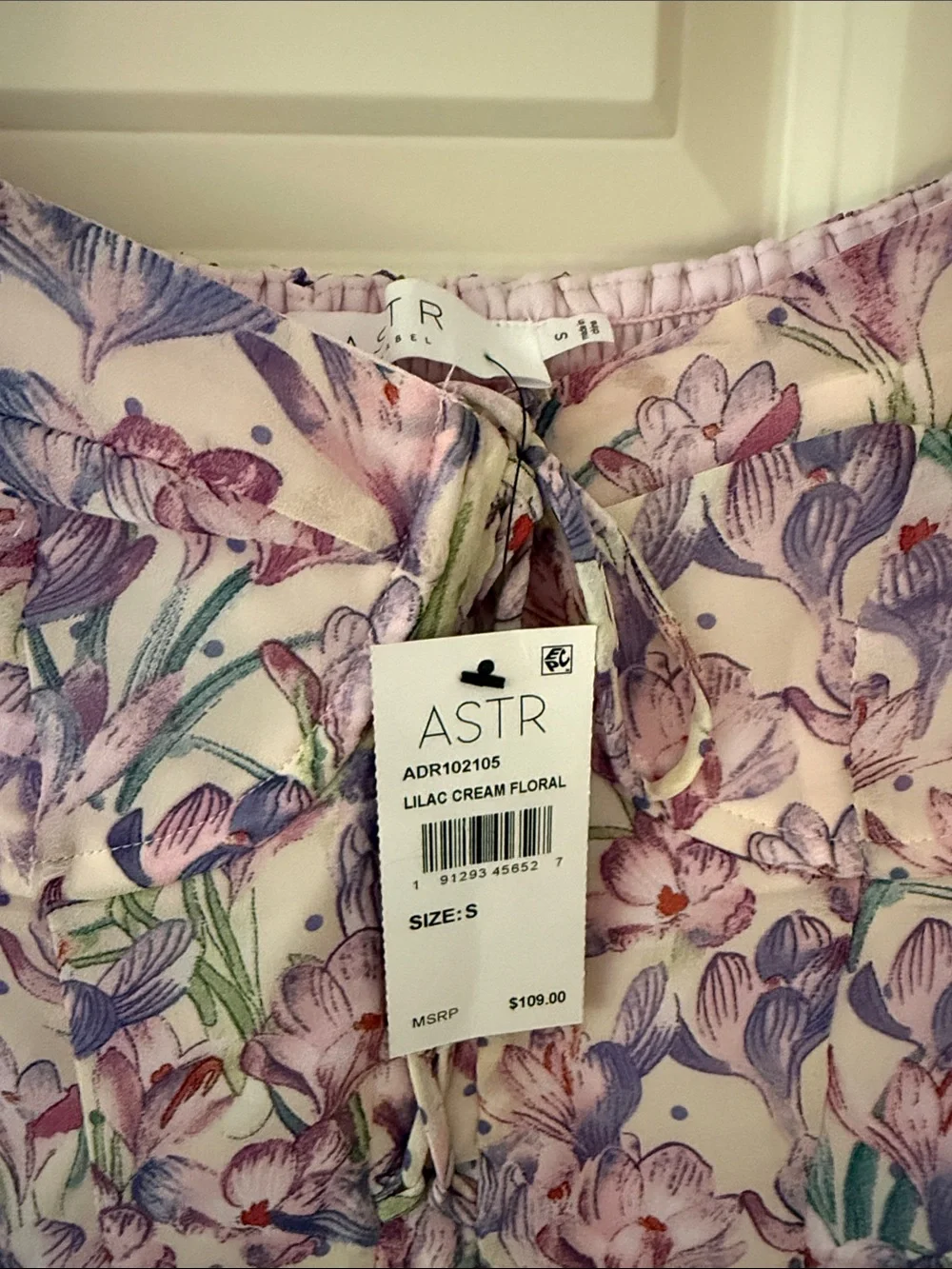 Astr Floral Puff-Sleeve Midi Dress in Lavender and Green